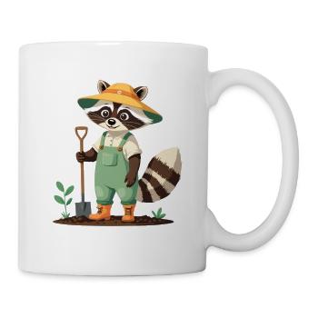 Gärtner-Waschbär Illustration Süß - Tasse - Weiß - Rechts