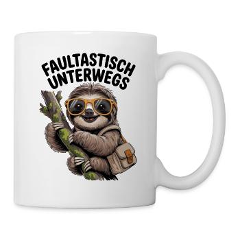 Faultier Design – Faultastisch unterwegs - Tasse - Weiß - Rechts