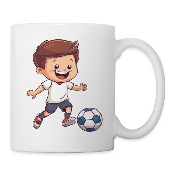 Kicker-Junior: Fröhlicher Junge Fußball - Tasse - Weiß - Rechts