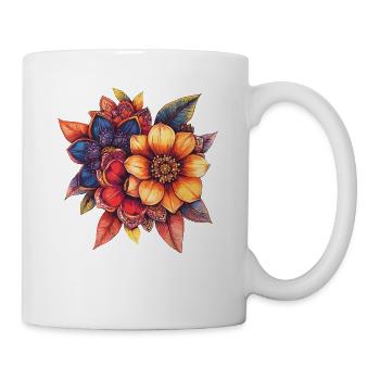 Bunte Blüten-Mandala Illustration - Tasse - Weiß - Rechts