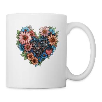 Flower heart made of gears - Mug - white - Right