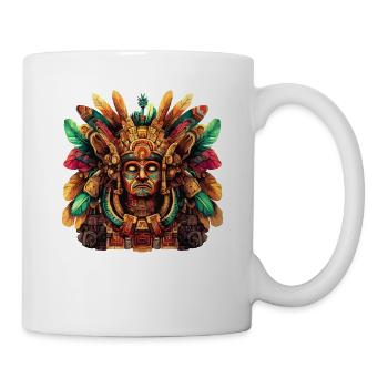 Masques totemiques aztèques avec plumes - Mug blanc - blanc - Droite