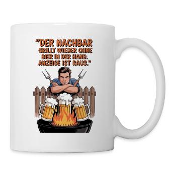 Grill Spruchmotiv Bier und Nachbarschaft - Tasse - Weiß - Rechts