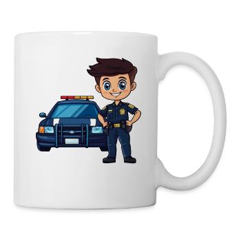 Polizei Cartoon mit Streifenwagen - Tasse - Weiß - Rechts