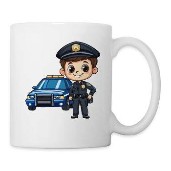 Un policier devant une voiture bleue - Mug blanc - blanc - Droite