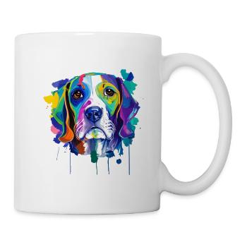 Buntes Beagle-Porträt – abstrakter Pinsel - Tasse - Weiß - Rechts