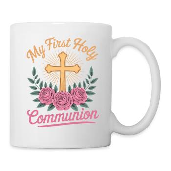 Erste Heilige Kommunion Kreuz Rosen - Tasse - Weiß - Rechts