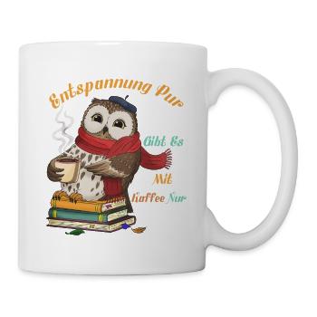 Chouette de relaxation buvant du café - Mug blanc - blanc - Droite