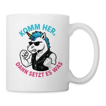 einhorn komm her, lustiges spruchshirt - Tasse - Weiß - Rechts