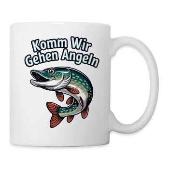 Komm Wir Gehen Angeln – Hecht Cartoon - Tasse - Weiß - Rechts