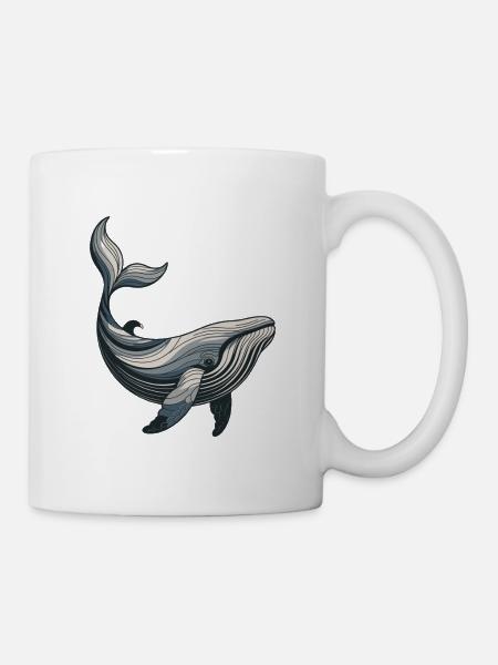 Linienwal: Blaues Waldesign - Tasse - Weiß