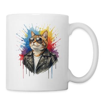 Chat avec des lunettes de soleil, Chat Cool - Mug blanc - blanc - Droite