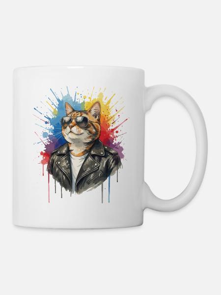 Katze mit Sonnenbrille, Coole Katze - Tasse - Weiß