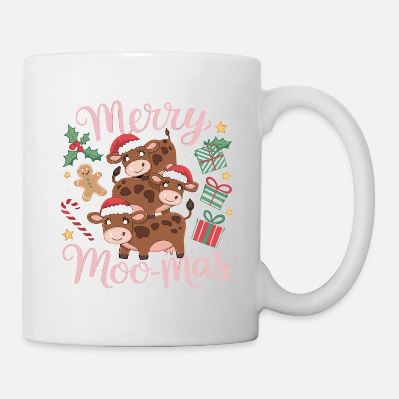 Joyeux Moo Mas Vaches de Noël drôles pour les fans de vaches - Mug blanc - blanc