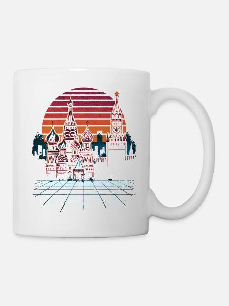 Neon Moskau Skyline Retro - Tasse - Weiß