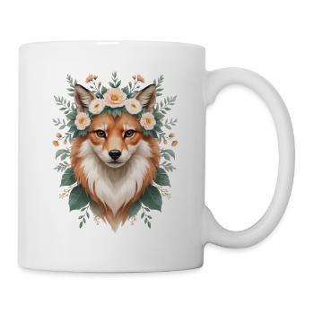 Floral Fox Portrait with Floral Wreath - Mug - white - Right