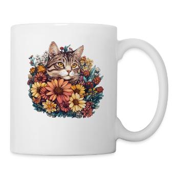 Katze im Blütenkranz - Tasse - Weiß - Rechts