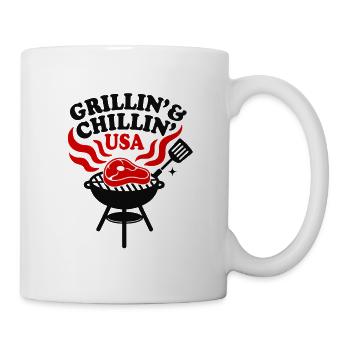 Grillin und Chillin USA Barbecue Spaßdesign - Tasse - Weiß - Rechts