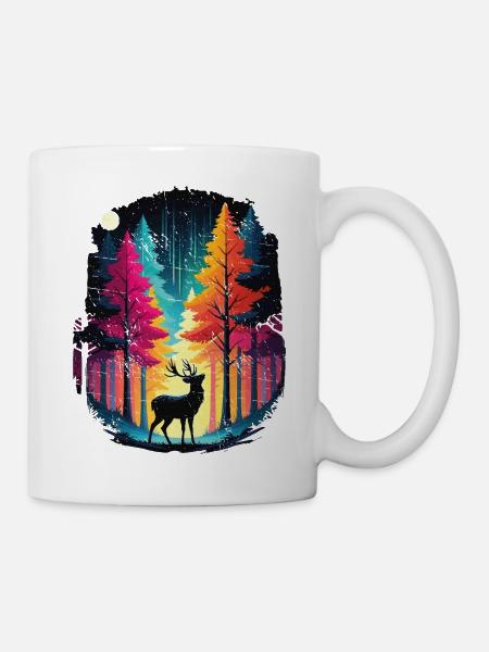 Regenbogenwald und leuchtende Hirsche - Tasse - Weiß