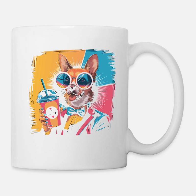 Corgi in retro look with drink and style - Mug - white