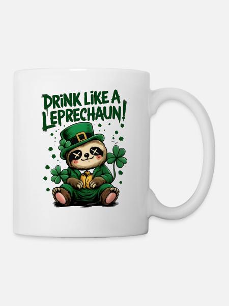 Faultier Leprechaun St. Patrick's Day Design - Tasse - Weiß