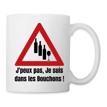 J'PEUX PAS, JE SUIS DANS LES BOUCHONS ! (vin)  - Mug blanc - blanc - Droite