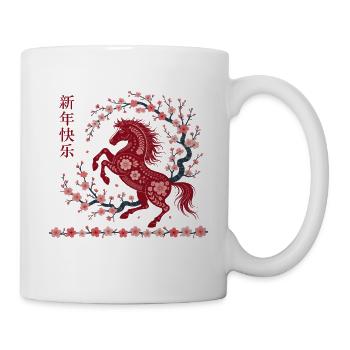 Chinesisches Neujahr Pferd Blüten - Tasse - Weiß - Rechts