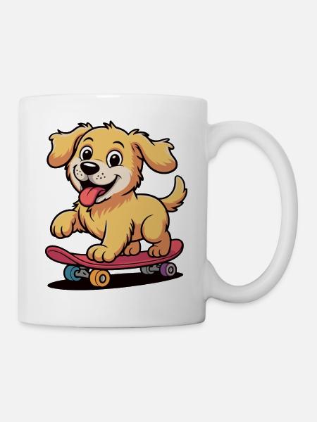 Skateboard Hund Cartoon - Tasse - Weiß