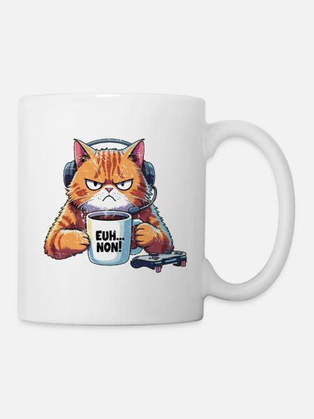 Chat boudeur gamer au café lag gg - Mug blanc - blanc