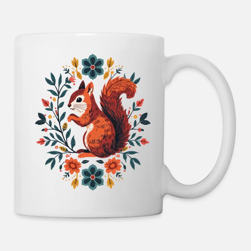 Eichhörnchen im Blumenkranz - Tasse - Weiß