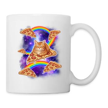 Cat Riding Pizza In Space Funny Pizza Meme - Mug - white - Right