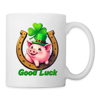 Cochon chanceux avec trèfle - Mug blanc - blanc - Droite