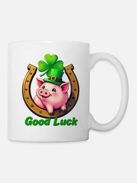 Lucky Pig with Shamrock - Mug - white