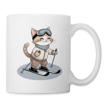 Katzen-Skistar im Pulverschnee - Tasse - Weiß - Rechts