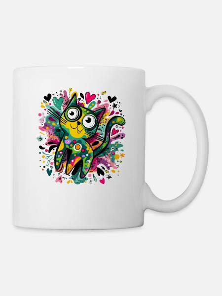 Kunterbunte Graffiti-Katze Kunstwerk - Tasse - Weiß