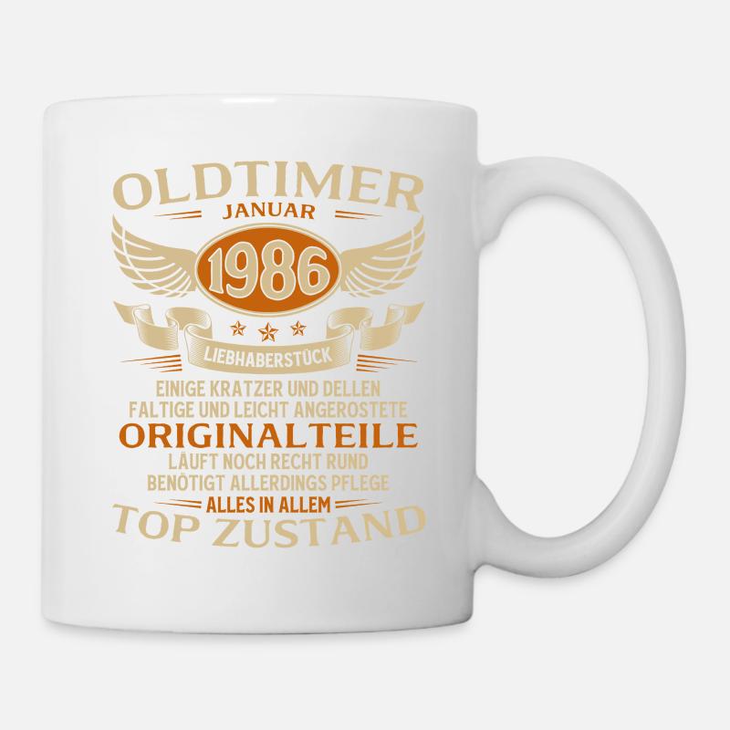 40. Geburtstag Geschenk Oldtimer Januar 1986 - Tasse - Weiß