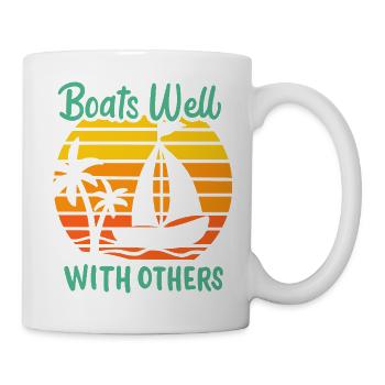 Boats Well With Others Retro Sailing Sunset Design - Mug - white - Right