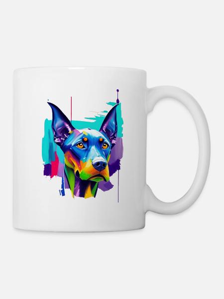 Buntes Dobermann-Pinscher Pop-Art-Porträt - Tasse - Weiß
