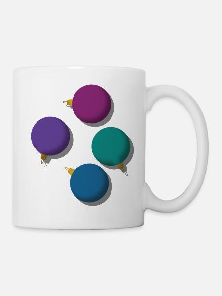 4 bunte Weihnachtskugeln - Tasse - Weiß