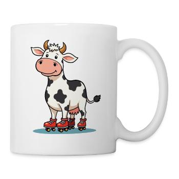 Lustige Kuh auf Rollschuhen Retro Skating - Tasse - Weiß - Rechts