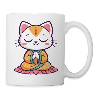 Zen-Katze meditiert auf einer orangefarbenen Lotusblume - Tasse - Weiß - Rechts