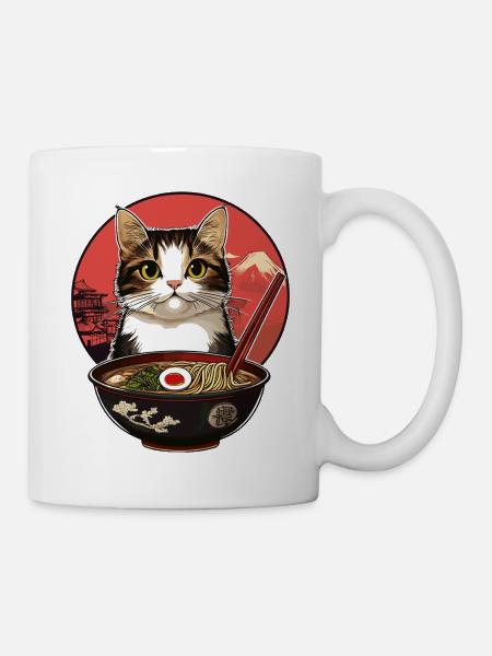 Katzen mit Ramen - Tasse - Weiß