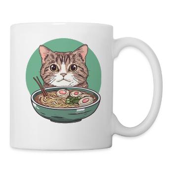 Katze mit Ramen: Nudelschnurren - Tasse - Weiß - Rechts