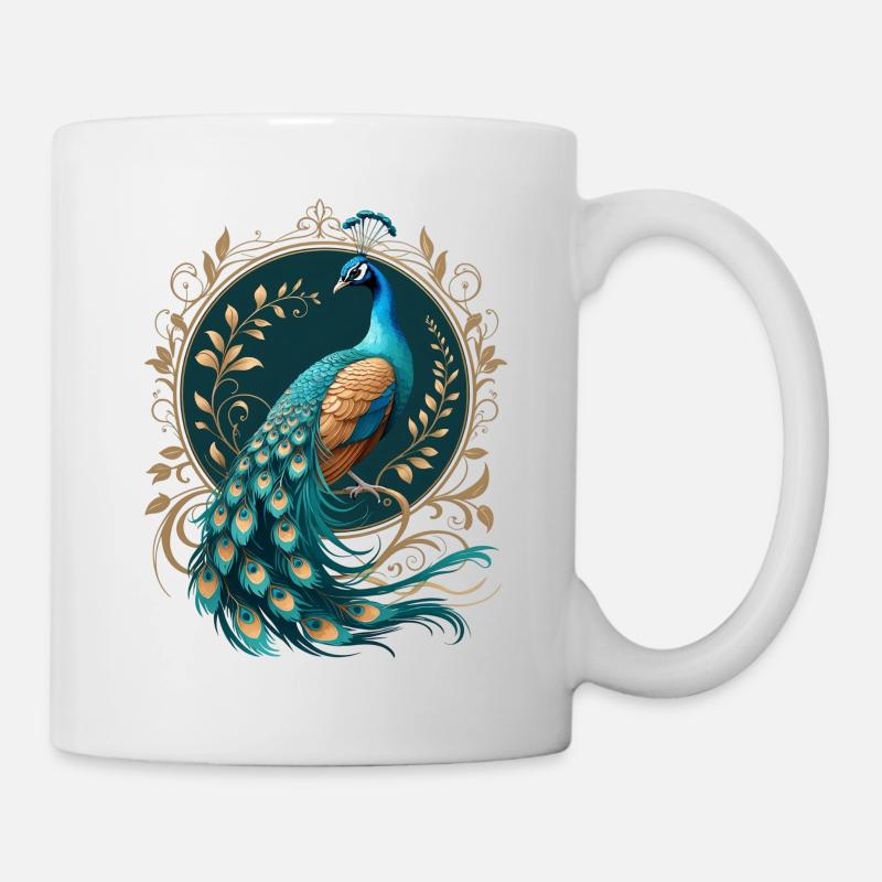 Peacock splendour in a gold frame - Mug - white