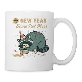 Nouvel An 2026 : même désordre chaud Fun avec les ratons laveurs - Mug blanc - blanc - Droite