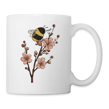 Illustration drôle d’abeille et de cerisier - Mug blanc - blanc - Droite