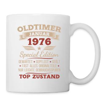 50. Geburtstag Geschenk Oldtimer Januar 1976 - Tasse - Weiß - Rechts