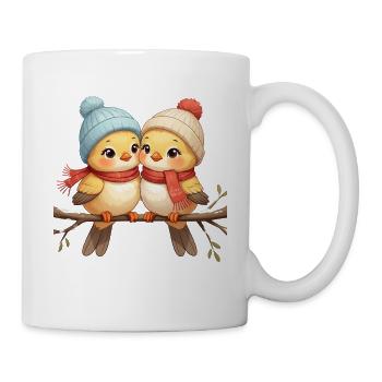Oiseaux baisers d’hiver sur une branche - Mug blanc - blanc - Droite