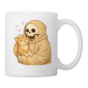 Cozy Skelett mit Katze – Sanfte Nähe - Tasse - Weiß - Rechts