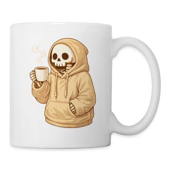 Cozy Skelett im Hoodie mit Tasse - Tasse - Weiß - Rechts